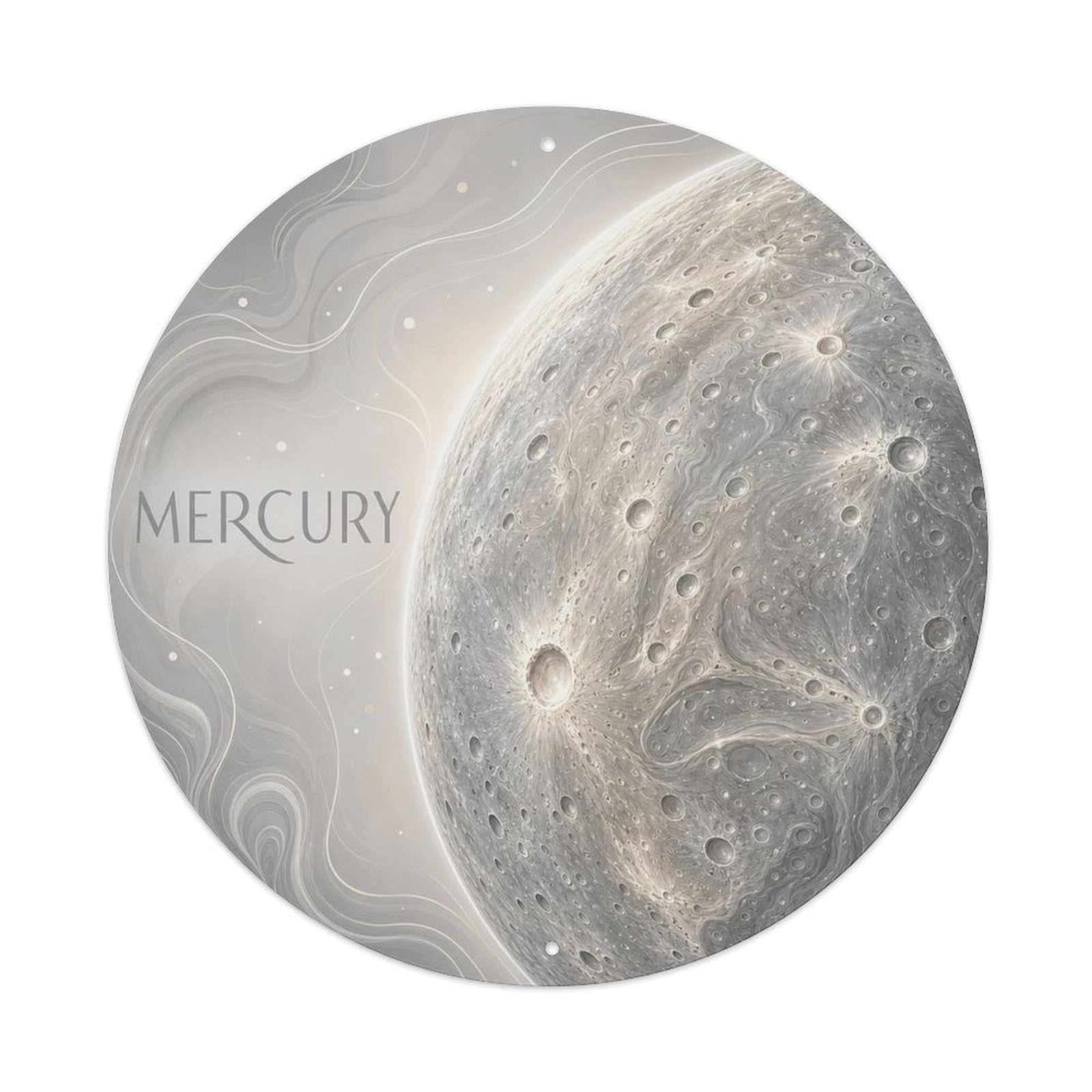 Astronomy Deep Space Astral Mercury Cratered Planet Metal Tin Sign Plaque Wall Decor for Cafe, Man Cave, Club Bar, Office, Home Garden Round Metal Poster 8x8Inch