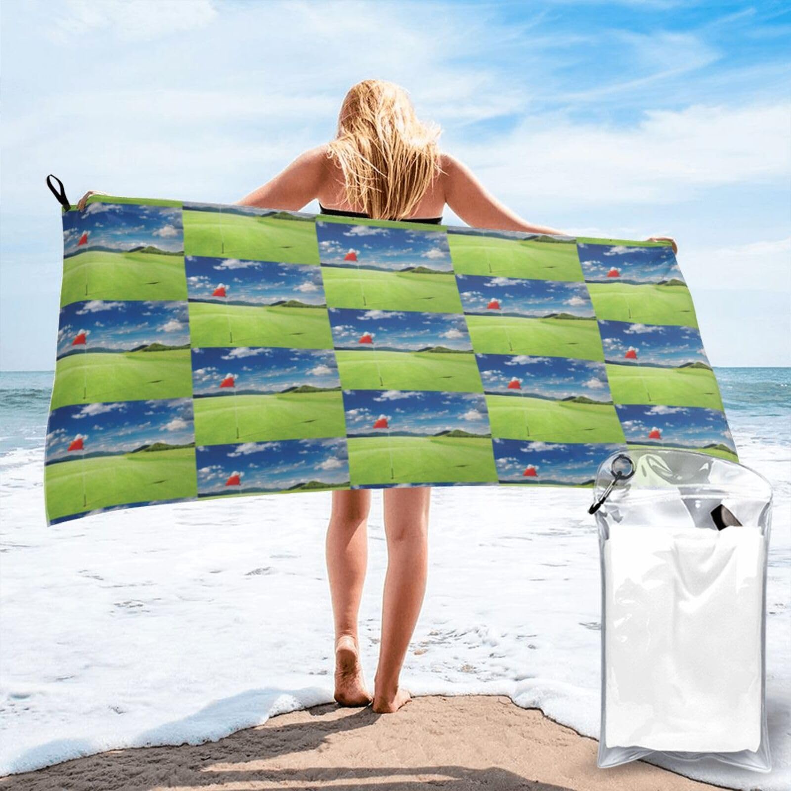FHIZOAL Golf Field With Flag In The Hole Quick Dry Towel Microfibre Towel Super Absorbent Ultra Compact Gym Sports Beach Camping Travel
