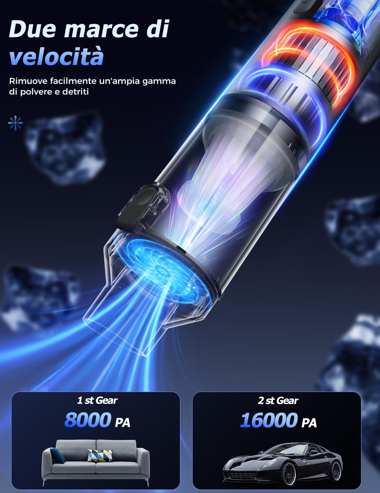 Aspirapolvere Auto Potente, 4 in 1 Aspirabriciole Senza fili 16000 PA, Aspiratore e Soffiatore Portatile da Tavolo con Accessori, Viene Utilizzato in Divani, Automobili, Computer