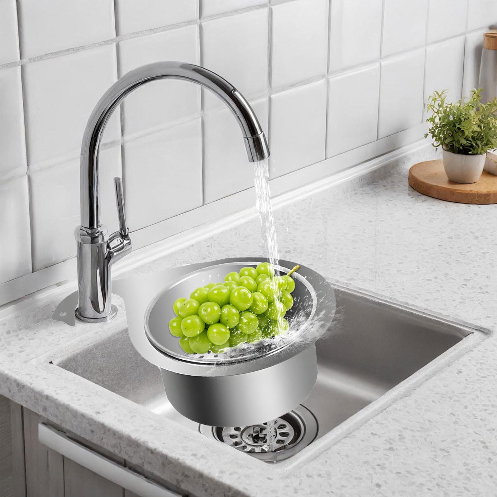 2 Stück Siebkorb Spüle Edelstahl, Multi-Functional für Spülbecken, Schwanenform Strainer Basket für Obst und Gemüse zum Filtern Küchenabfällen