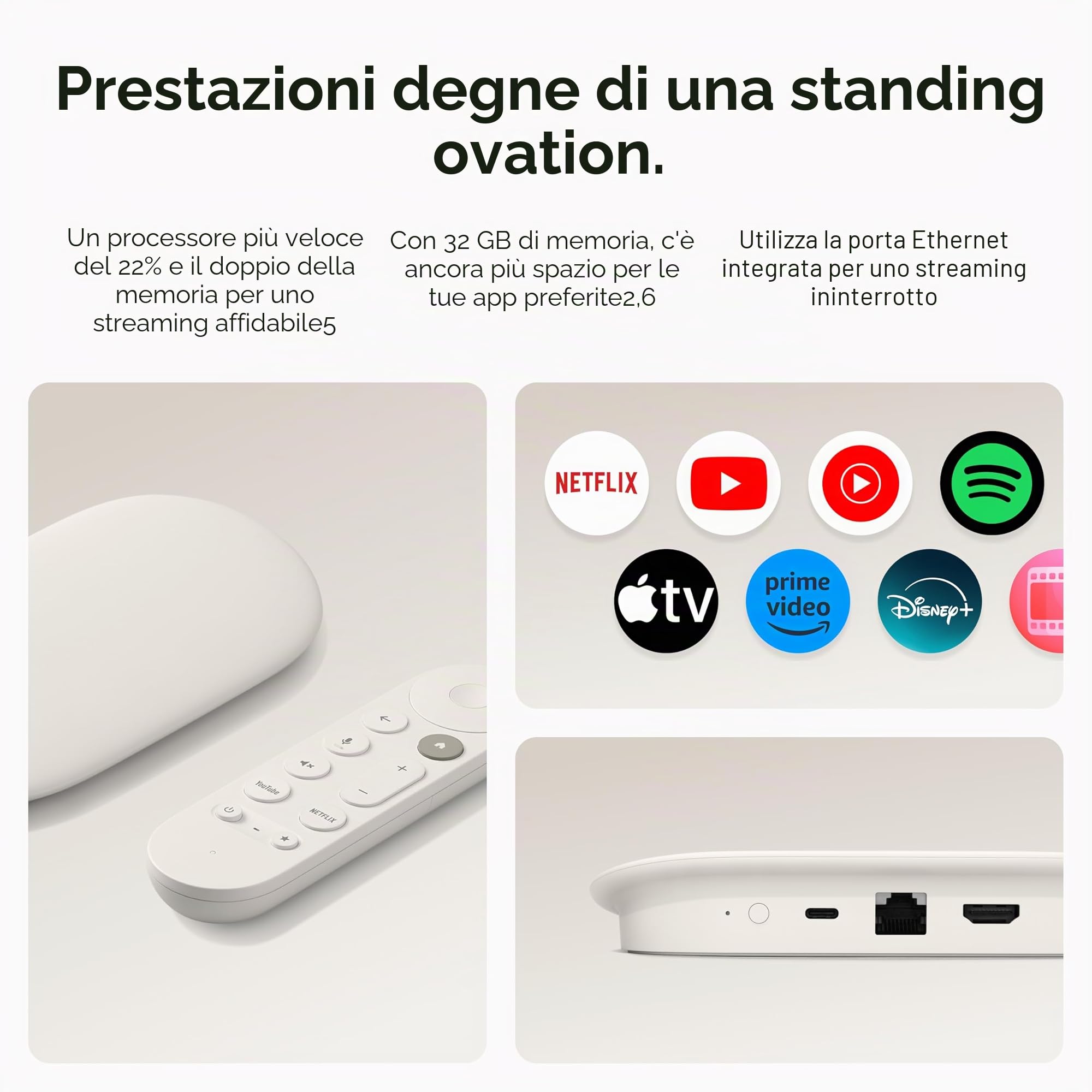 Google Streamer TV 4K - Trasmissione veloce di intrattenimento sulla TV con telecomando di ricerca vocale - Guarda film, spettacoli, spettacoli dal vivo e Netflix in 4K HDR