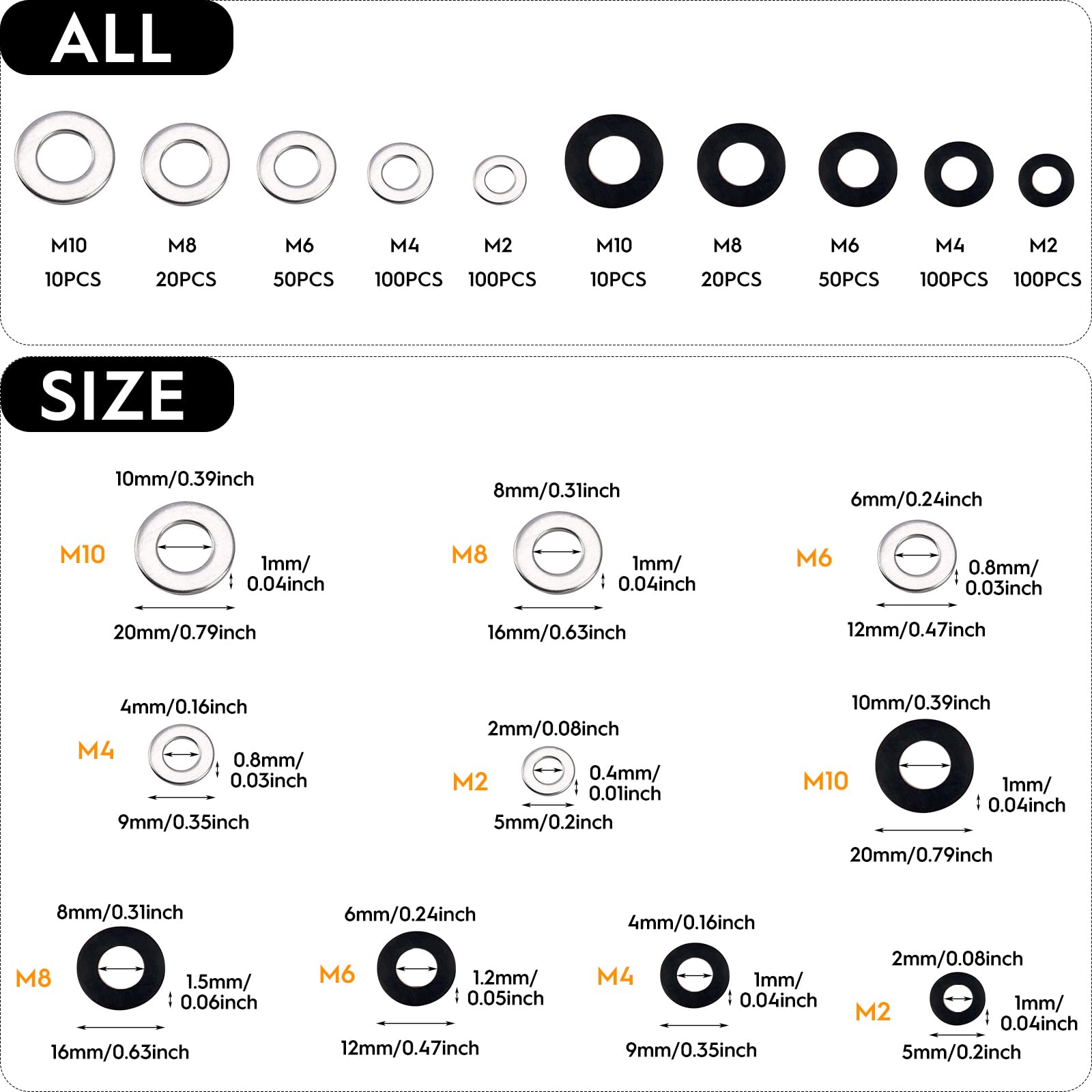 560pcs Flat Washers, Black Nylon Washers - Image 2