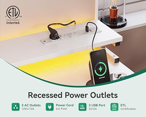 Miniatura 6 de AODK Escritorio para computadora de 55 pulgadas con 3 cajones, escritorio para juegos con luces LED y tomas de corriente, escritorio de oficina en