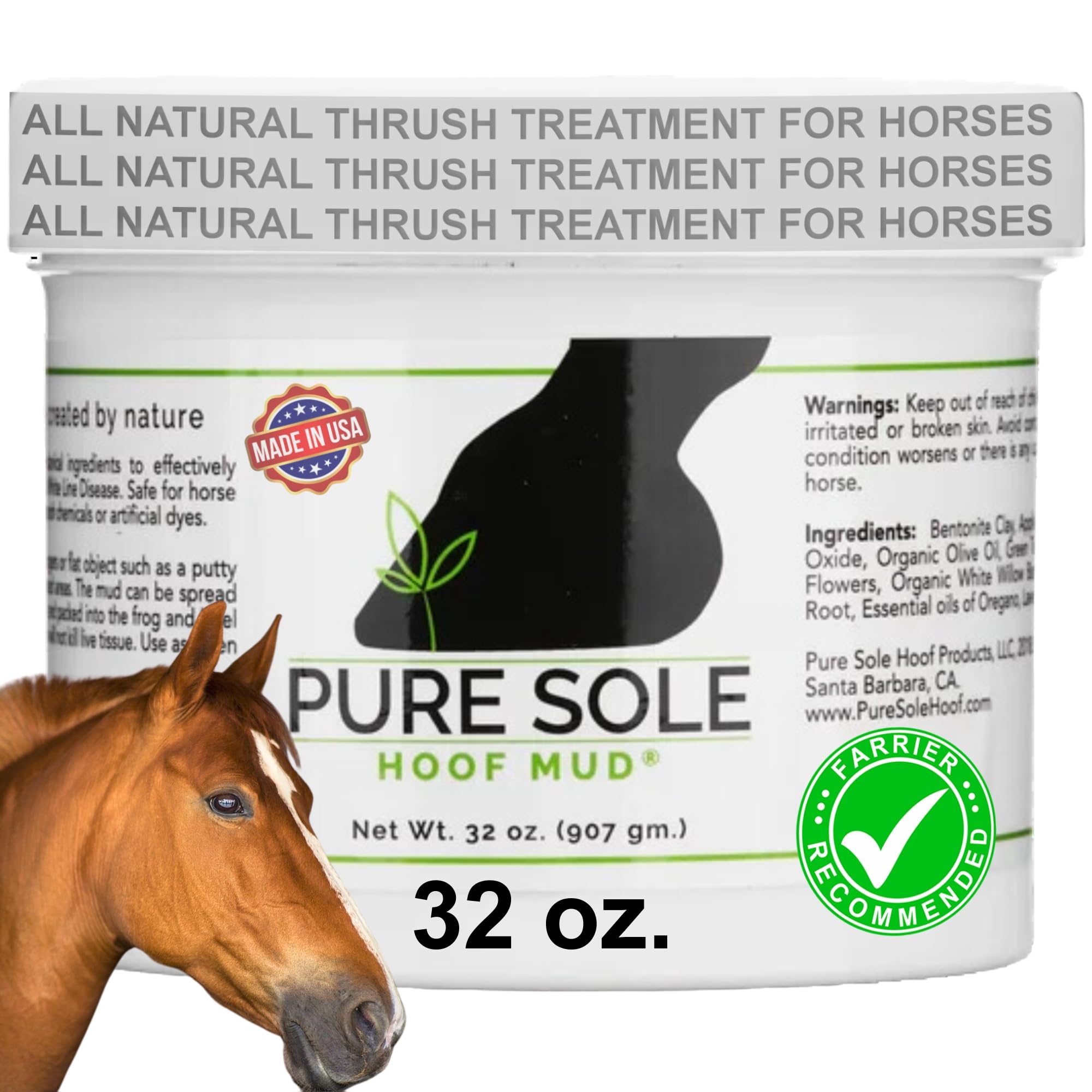 Hoof Clay for Thrush Treatment in Horses and Donkeys | All Natural Pure Sole Hoof Mud for White Line, Cracks and Hoof Packing | Farrier Recommended Hoof Care | 32 oz.
