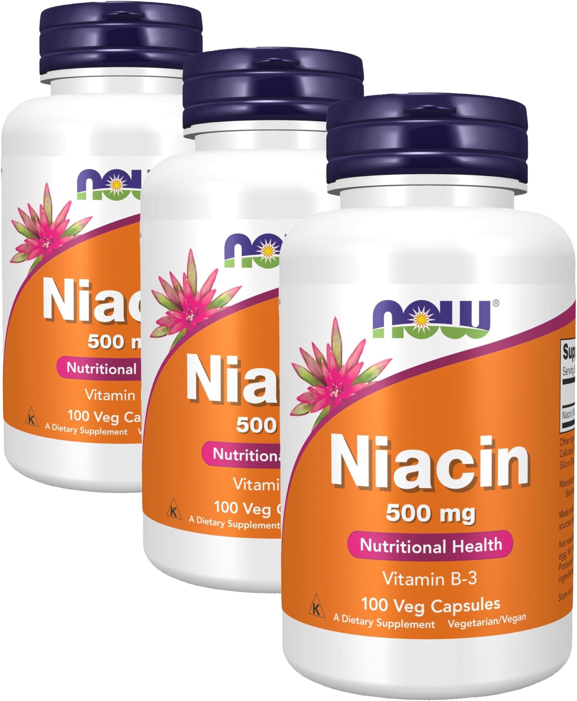 NOW Supplements, Niacin (Vitamin B-3) 500 mg, Essential B-Group Vitamin*, Nutritional Health, 100 Capsules (Pack of 3)