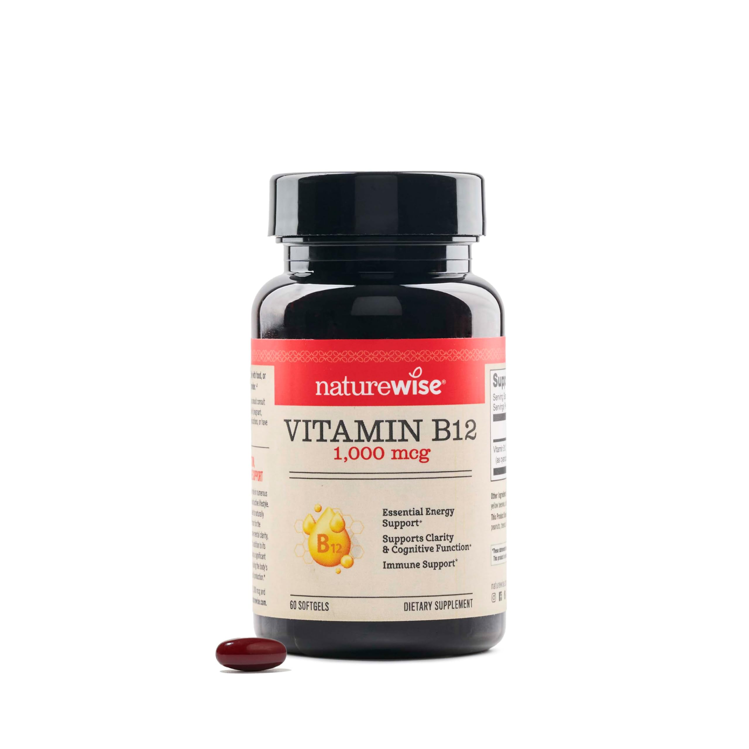 NatureWise Vitamin B12 1000 mcg - Dietary Supplement for Supporting Energy Metabolism, Mental Clarity, Nervous System Health - Easy-to-Swallow, Soy & Gluten-Free, Non-GMO - 60 Softgels[60-Day Supply]
