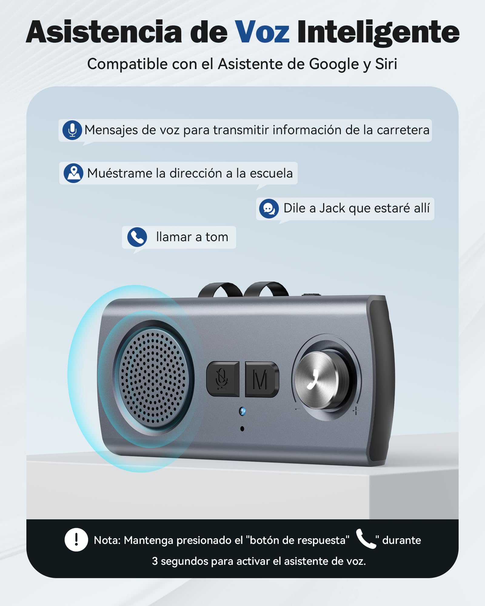 AGPTEK Manos Libres para Coche Bluetooth 5.3 con Siri, Google Asistente, Kit de Coche Altavoz Inalámbrico con Ranura de Tarjeta TF, Soporta Conexión de 2 Teléfonos Simultáneamente