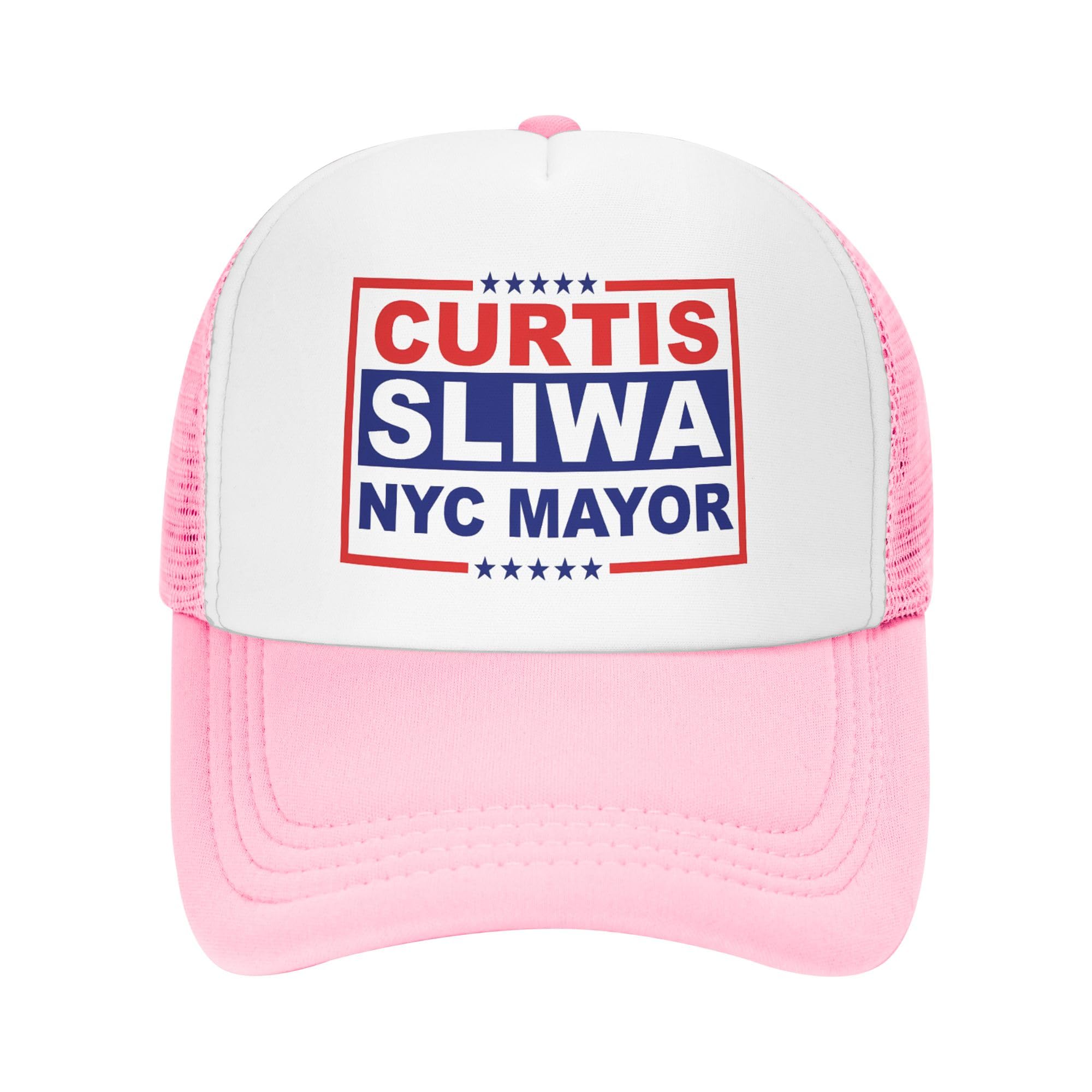 Curtis Sliwa for NYC Mayor Trucker Hat New York City 2026 Election Hats Adjustable Mesh Back Baseball Cap by rayprint – One Size, Pink, Model cap0629zxc