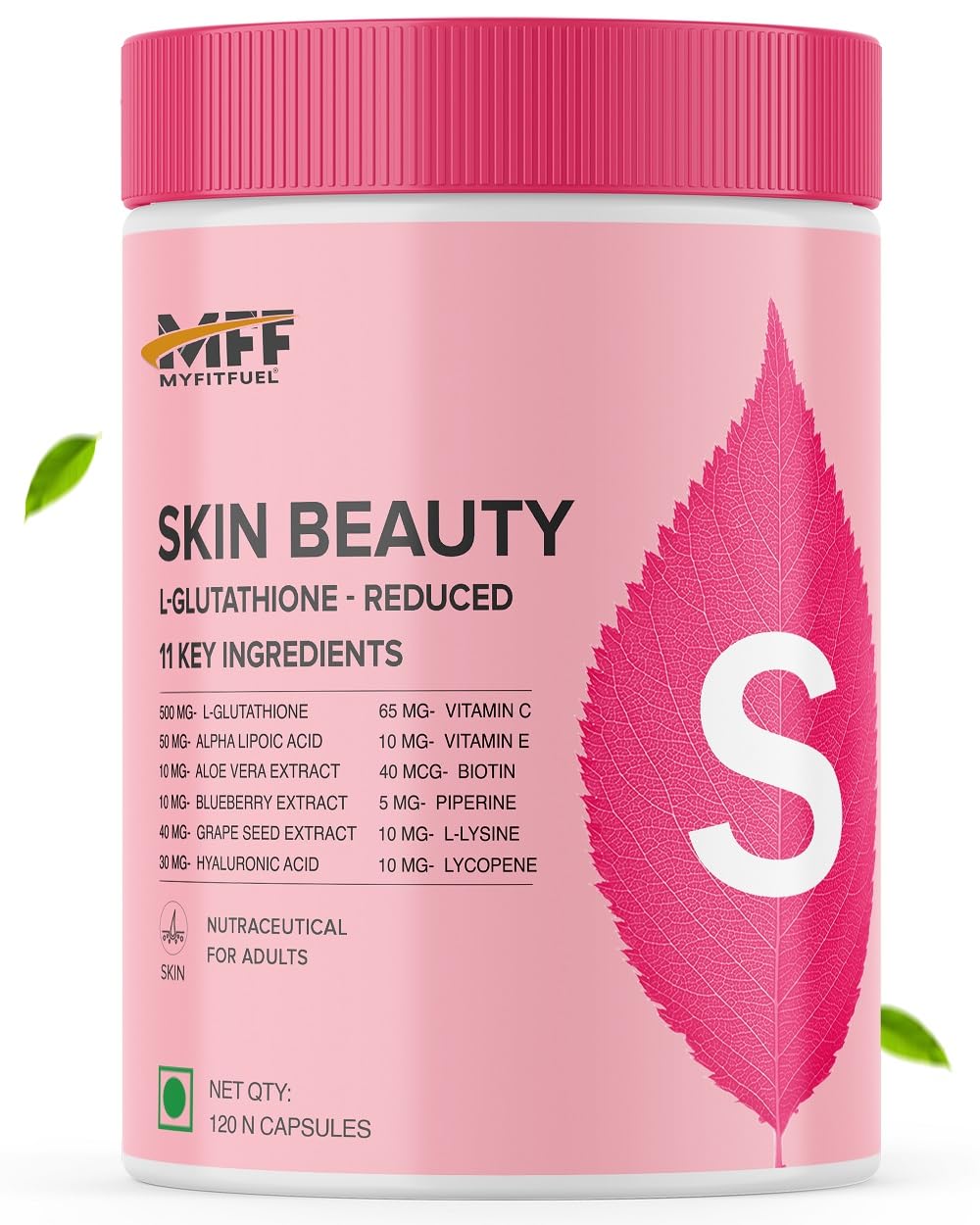 MyFitFuel Skin Beauty Glutathione Reduced (120 Capsules) with Lycopene, Vitamin C & E, Hyaluronic Acid, Biotin, more. For Men & Women, Hydrated, Brightening, Radiant Skin. For Reducing Melanin & Glowing Skin