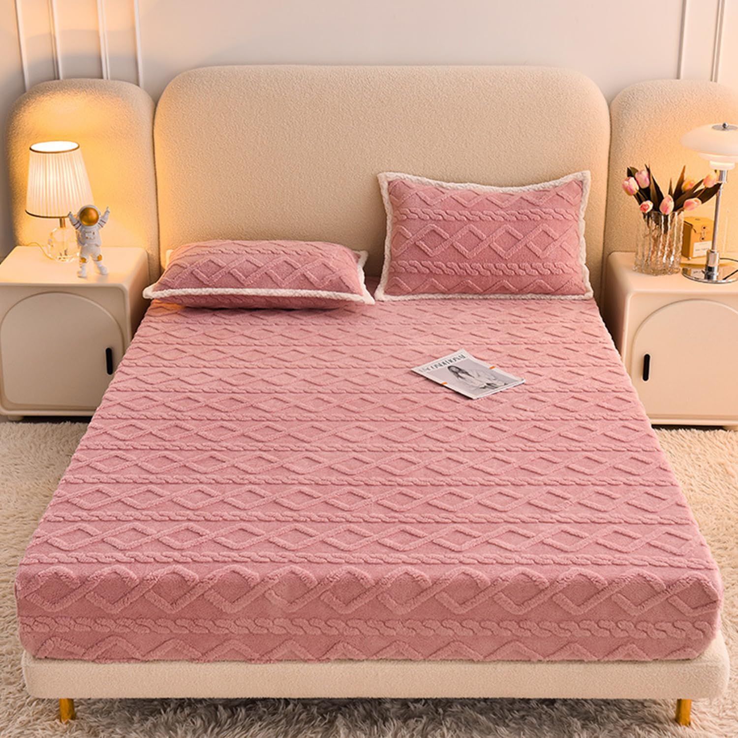 Luxury Velvet Mattress Cover King Thicken Warm Mattress Protector Deep Pocket of 12In Queen Bed Cover with Elastic Band Full Wrap Dustproof Fitted Sheet Washable,Gray,Pillowcase*2