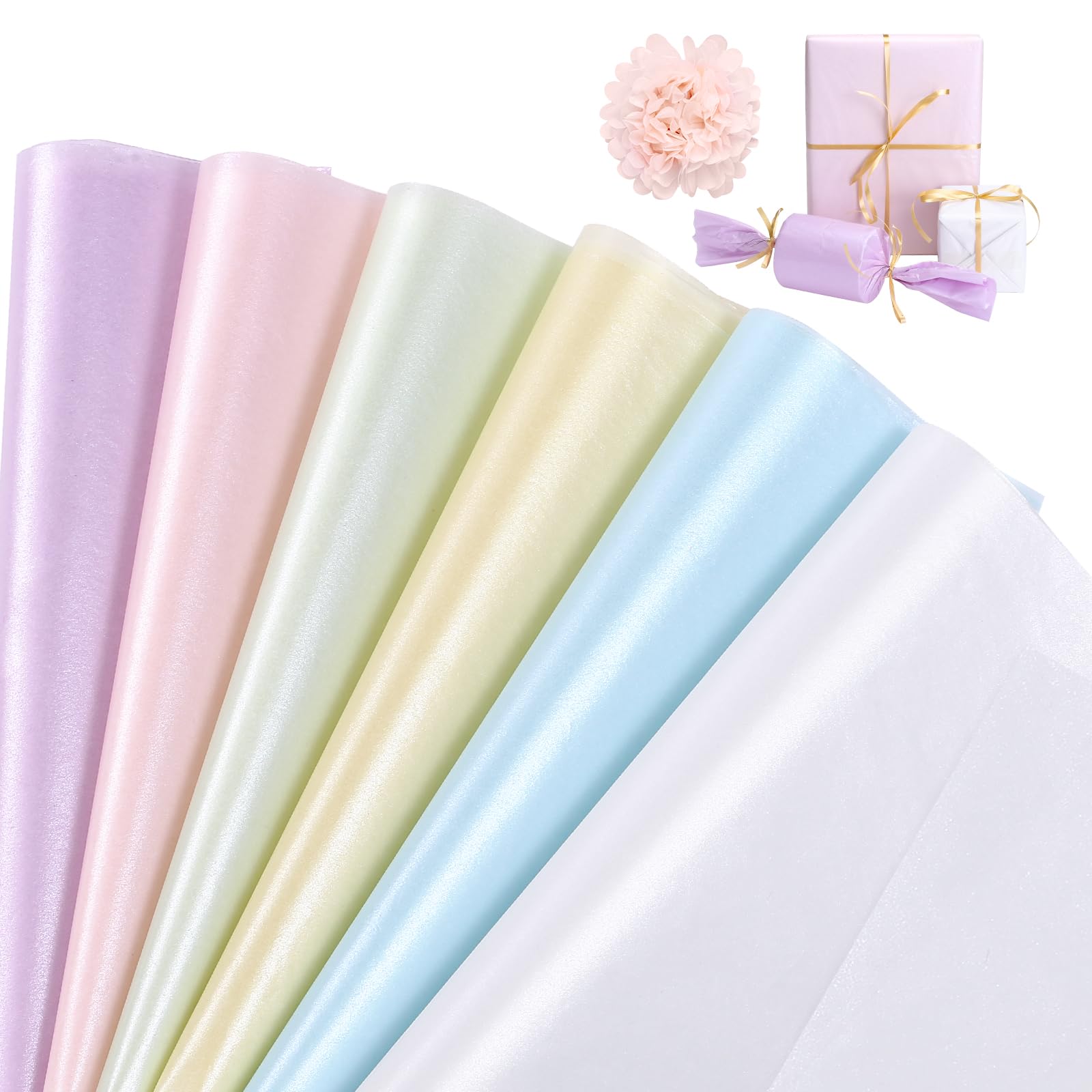 Kesote 60 Sheets Pastel Tissue Paper in 6 Metallic Colors Rainbow Art Tissue Paper Sheet for Gift Wrapping Gift Boxes Filler Crafting&DIY Birthday Party Wedding Decorations - 20×14 inch
