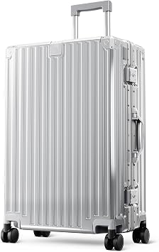 ALPHA CAMP Aluminum Frame Luggage, 24" Medium Checked Zipperless Suitcase | 3-layer PC Premium Hard Shell with TSA Lock, USB Charging, Cup Holder and Spinner Wheels for Business & Leisure Travel