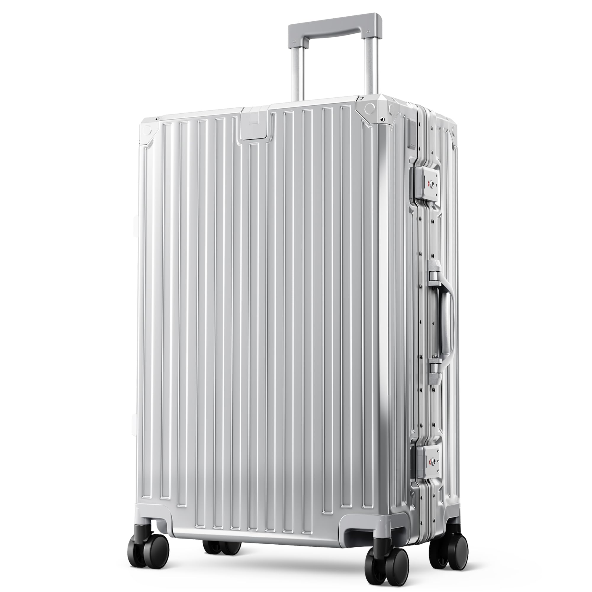 ALPHA CAMP Koffer Größe L Reisekoffer Leicht Hartschalenkoffer Polycarbonat 65L Luggage Suitcase mit Rollen TSA Schloss & Aluminium Rahmen Handgepäck 44 * 26.5 * 66cm Silber