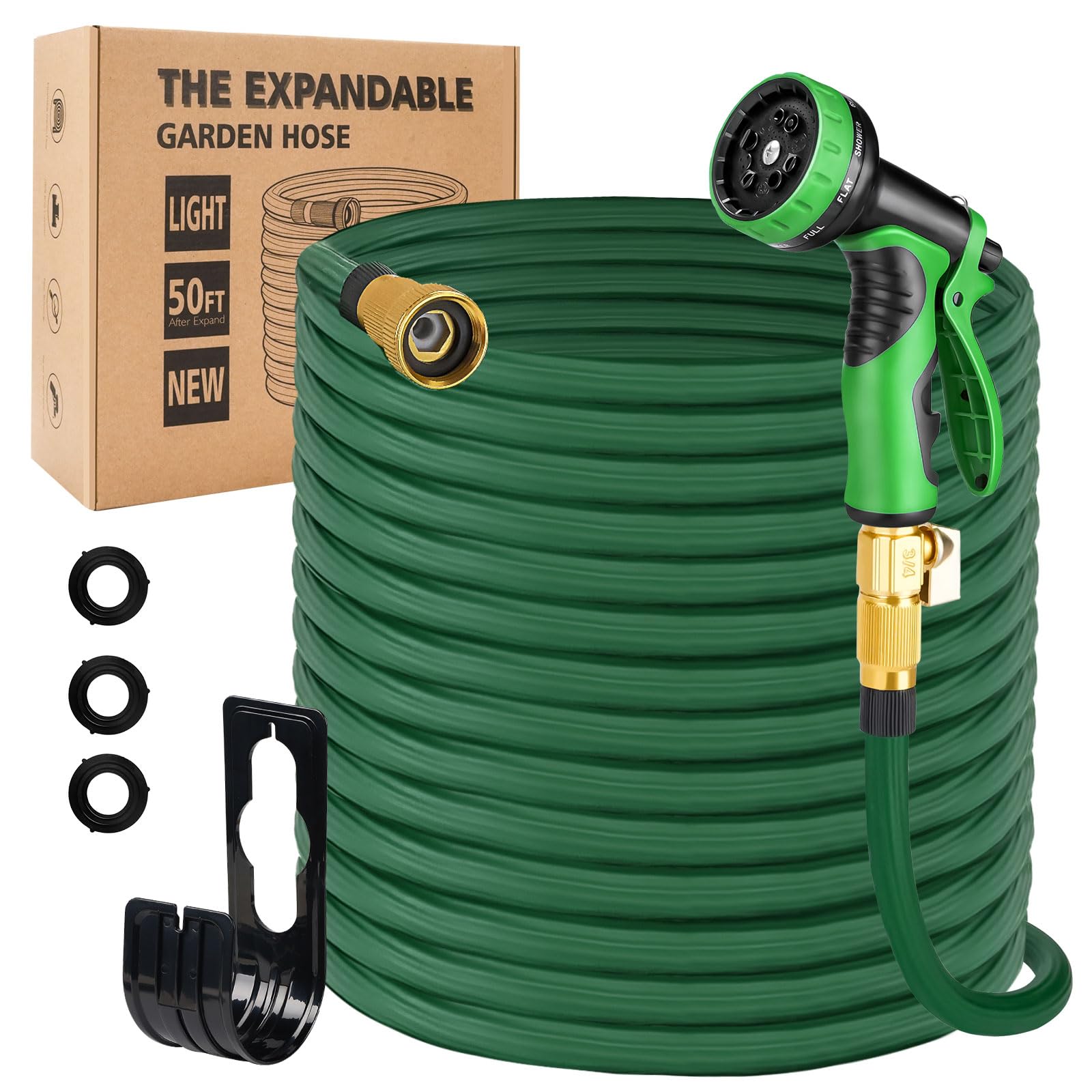 Higen Expandable Garden Hose 50ft, Flexible Lightweight Garden Hose with 10 Function Spray Nozzle, 2024 New Patented 40 Layers Nano Rubber Leakproof Thickened 2.5X Expanding No Kink Water Hose