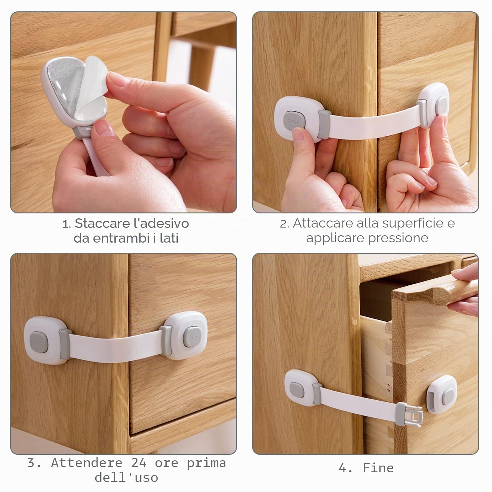 BillyBath Chiusure di Sicurezza per Bambini 6 Pezzi, Blocca Cassetti, Grigio
