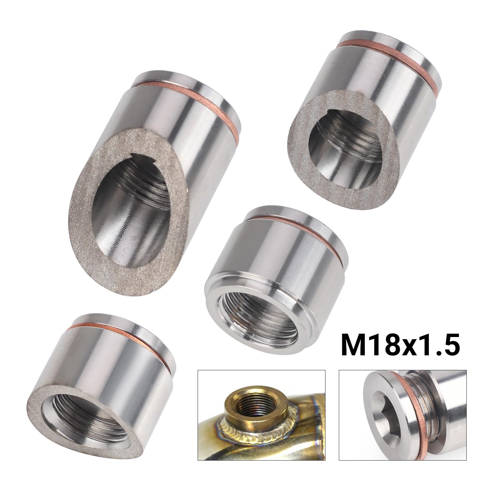 Sauerstoff-Montagestopfen und Stopfen, Adapter M18 x 1,5, flacher O2-Sauerstoffsensorstopfen aus Stahl Abgastemperatursensor(45 Degree)
