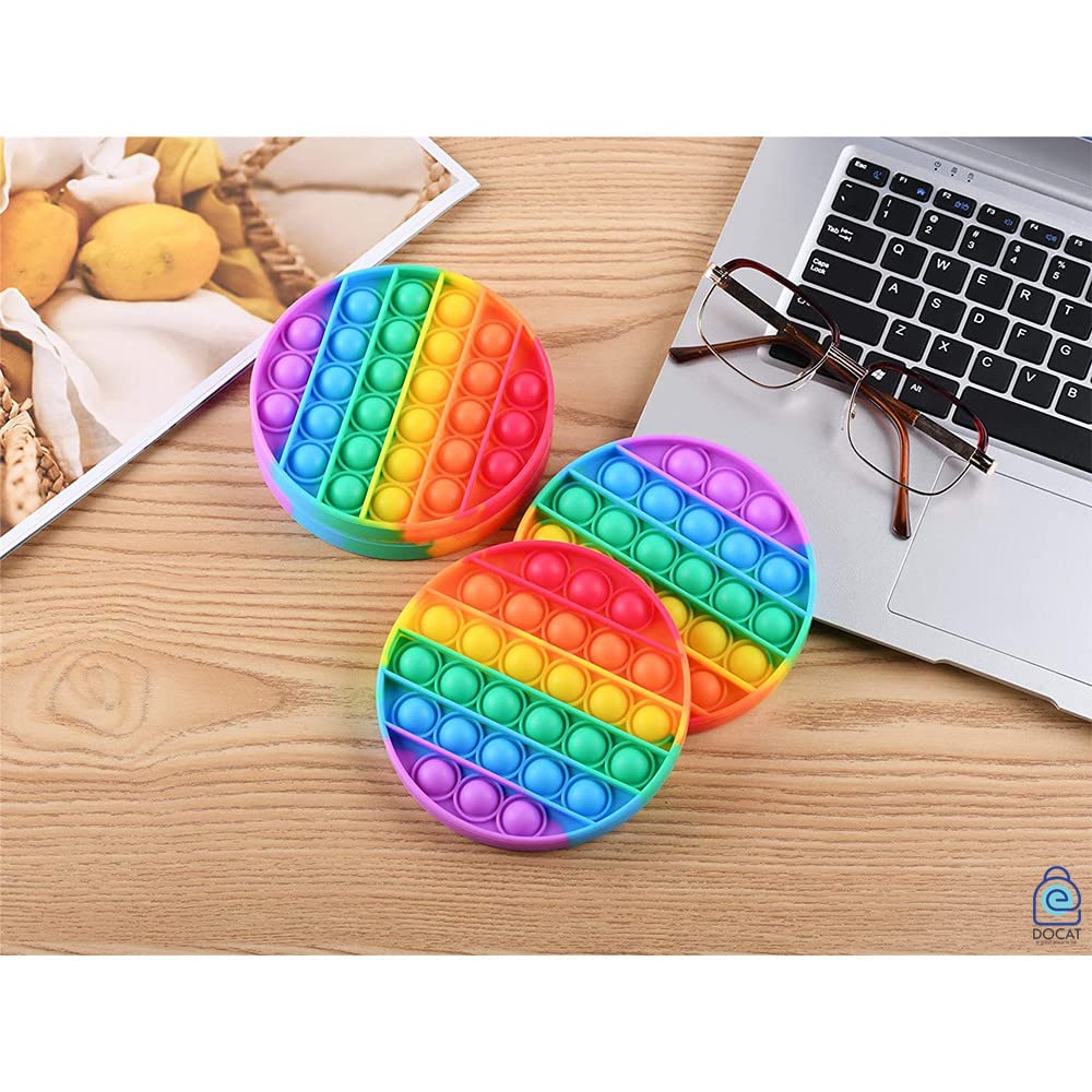 DOCAT 4 Packs Sensory Fidget Bubble Toy, Silicone Pressure Relieving Toys, Rainbow Color Silicone Squeeze Toy, Round