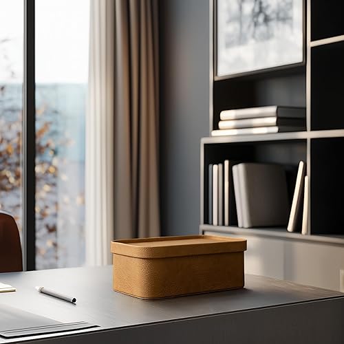 Miniatura 3 de La Jolie Maison Cajas de almacenamiento de cuero vegano con tapas, juego de 3 contenedores de almacenamiento decorativos para organizar cajas de