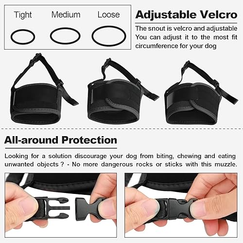 Miniatura 4 de Bozal para perro, bozal de nailon suave para perros pequeños, medianos y grandes, negro, M