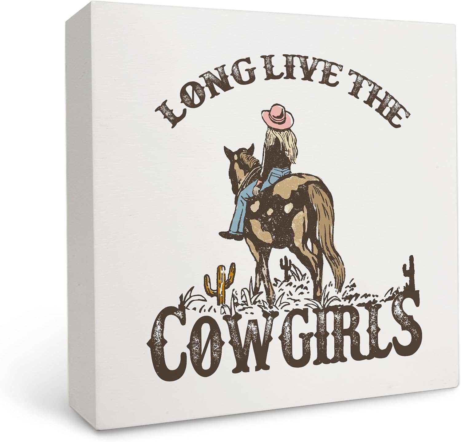 Cowgirl Decor: Western Dorm Wood Box Sign Desk Decor — Long Live Cowgirls Wood Block Plaque Box Sign for Girl’s Room — College Dorm Shelf Table Decor (5x5 Inches) — Cowgirl Room Decor, Western Decor for Home