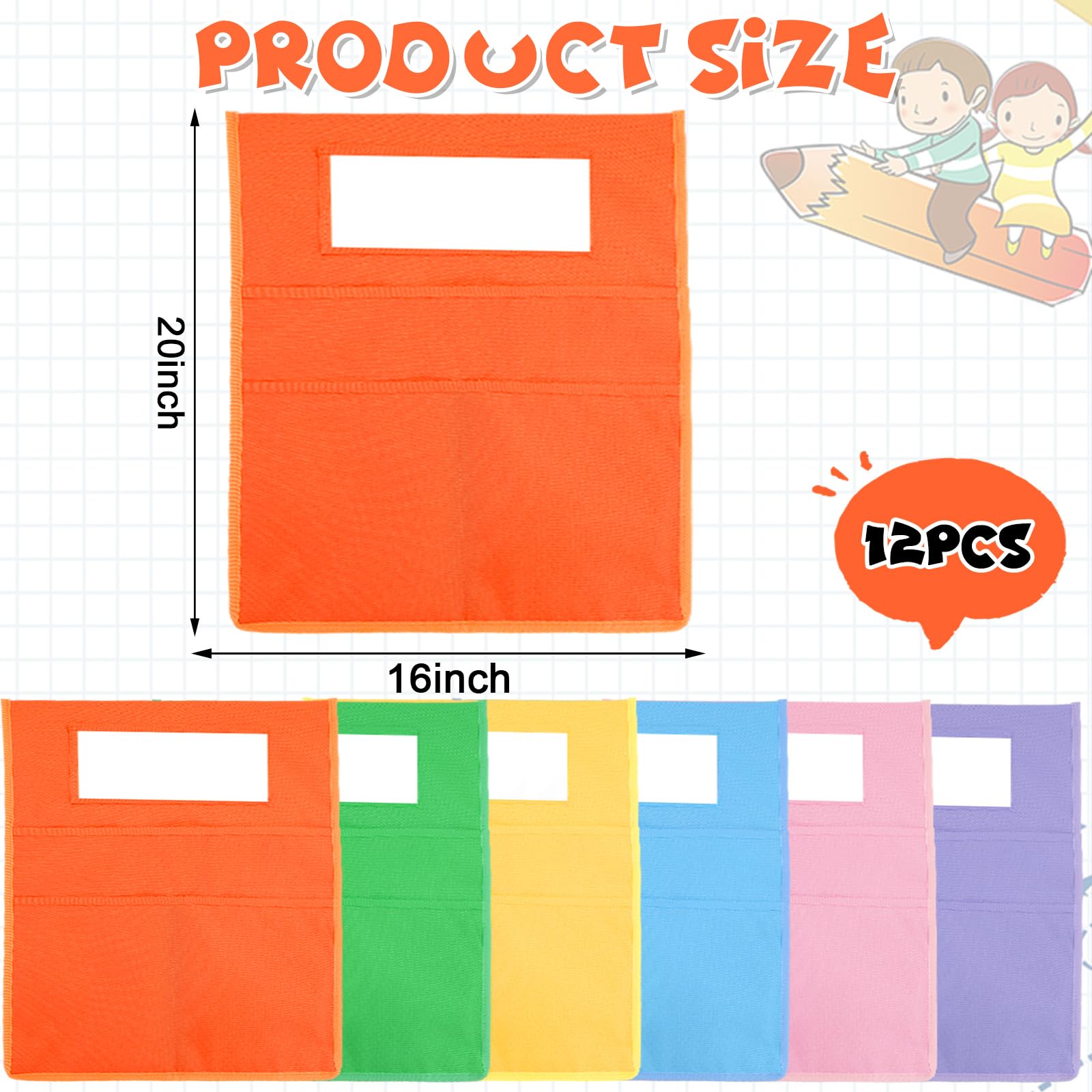 Whaline 12Pcs Pastel Chairback Buddy Pocket Chart Boho Color Seat Pocket Chart Colorful Chair Pockets for Classroom Home Office Silly Goose, 16 x 20 Inch - Image 2