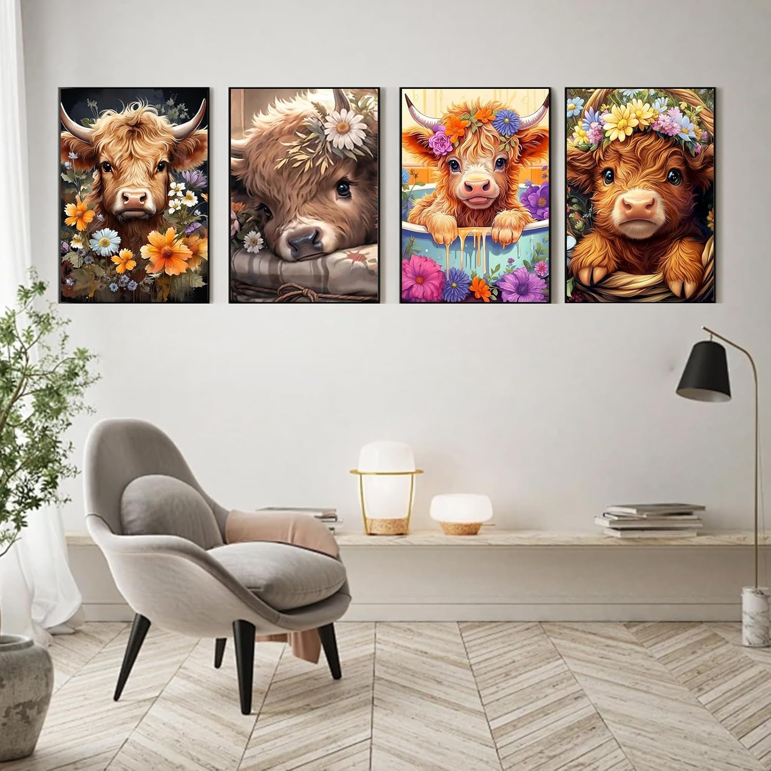 Aestalrcus 4 Pack Framed Paint by Numbers Kit for Adults, Highland Cow Adult Paint by Number Kits on Canvas Framed, DIY Acrylic Oil Painting by Numbers for Adults for Gift Home Decor 10x12 inch