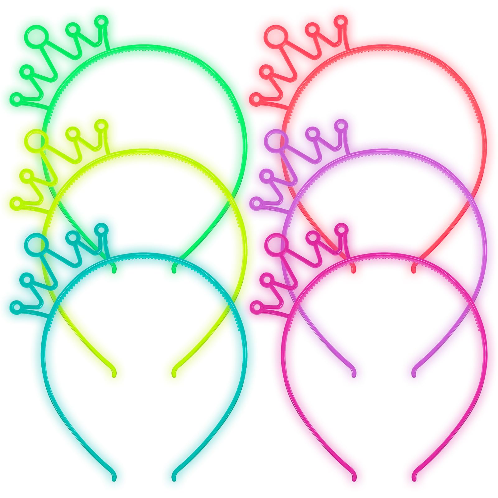 ZIRICHER 6 Colors Glow in the Dark Crowns Headbands, Plastic Light Up Hair Band Luminous Headband For Girls Party Crown Headbands