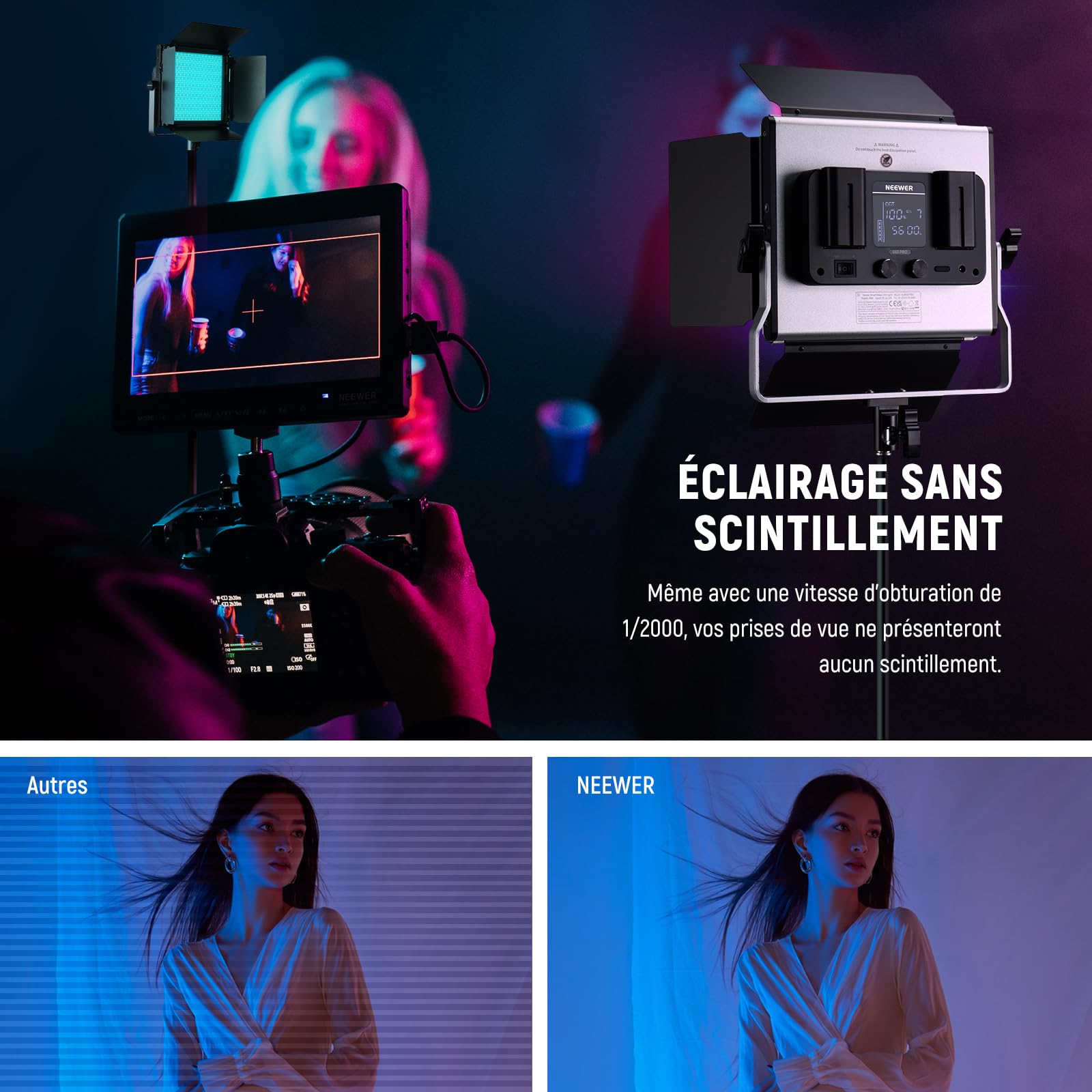 NEEWER Lampe de Studio vidéo LED RGB améliorée avec trépied, contrôle par Application, 50W 7000lumens IRC97+ 3200-5600K, Panneau Lumiere Photo à intensité Variable, kit d'éclairage, RGB660 Pro II