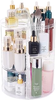 360 Rotating Makeup Organizer,Adjustable Spinning Holder for Bathroom,Large Capacity Cosmetic Storage Display box Vanity Shelf Countertop,Make Up Rack Storage Cases,Clear