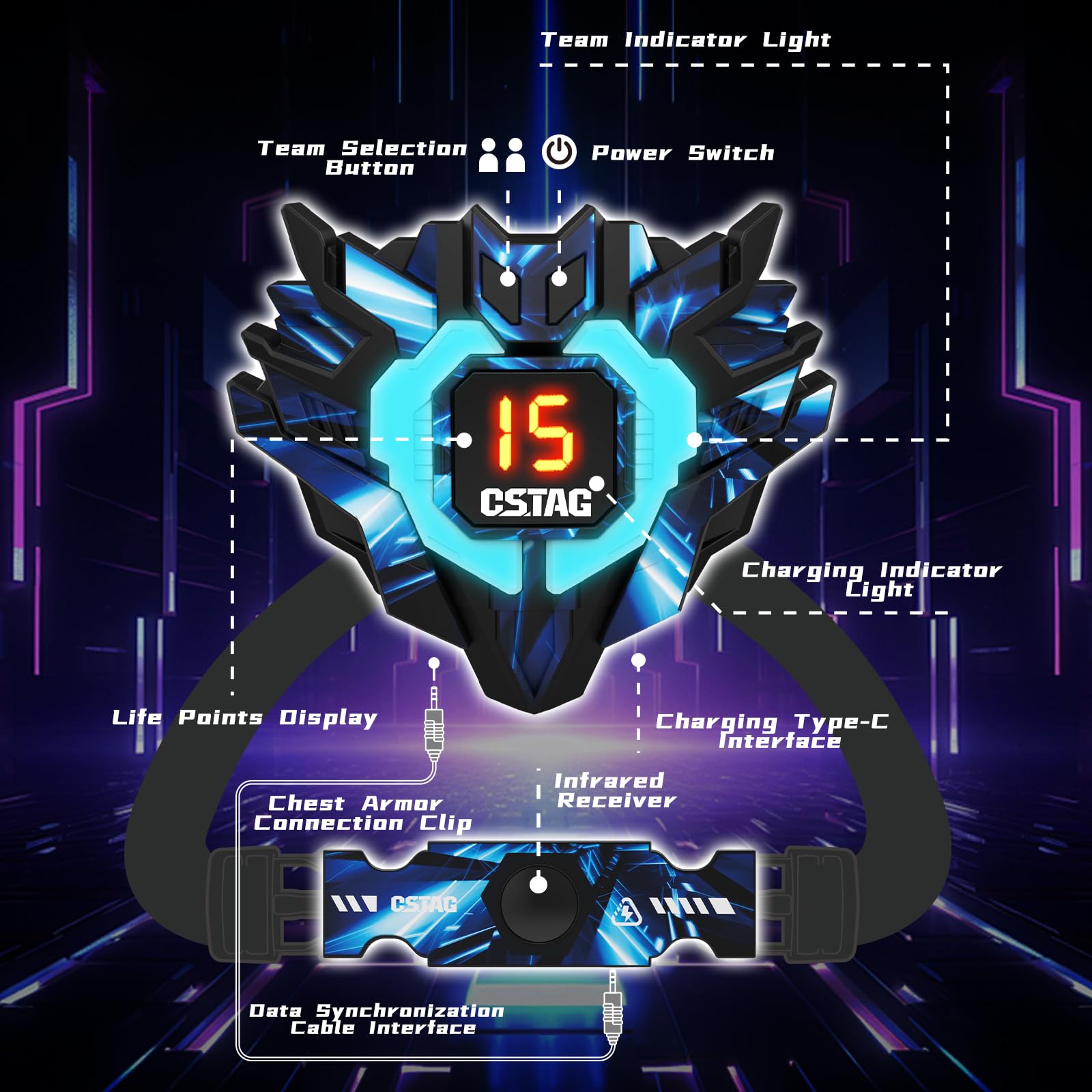 VATO Laser Tag Set 360° Sensoren 2,4 GHz Infrarot 4 Spieler