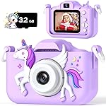 Upgrade Unicorn Kids Camera for Girls, Christmas Birthday Gift for Boys, 1080P HD Selfie Digital Video Camera for Toddlers, Cute Portable Little Girls Boys Gifts Toys for 3 4 5 6 Years Old