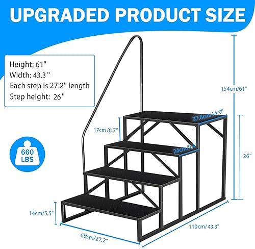 Miniatura 4 de Escalera de 4 peldaños para caravana, escalones antideslizantes para bañera de hidromasaje con barandilla, escalera de 660 libras para caravana de 5