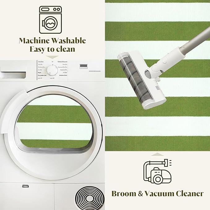 Tapete Exterior Rayado Verde y Blanco 129.54x60.96 cm Algodón Lavable miniatura 3