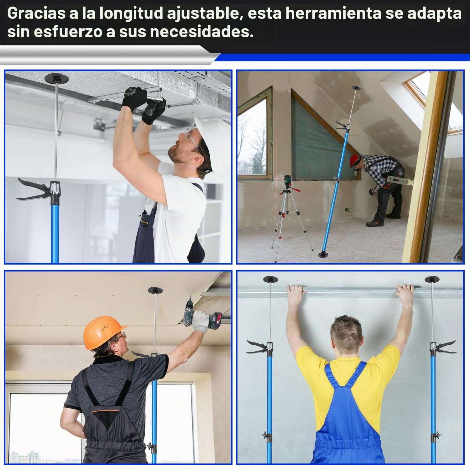 Juego de 2 soportes de techo, tensor de bastidor ajustable en altura, soporte de montaje 115-290 cm, soportes telescópicos con capacidad de carga de 50 kg, soporte de montaje para taller