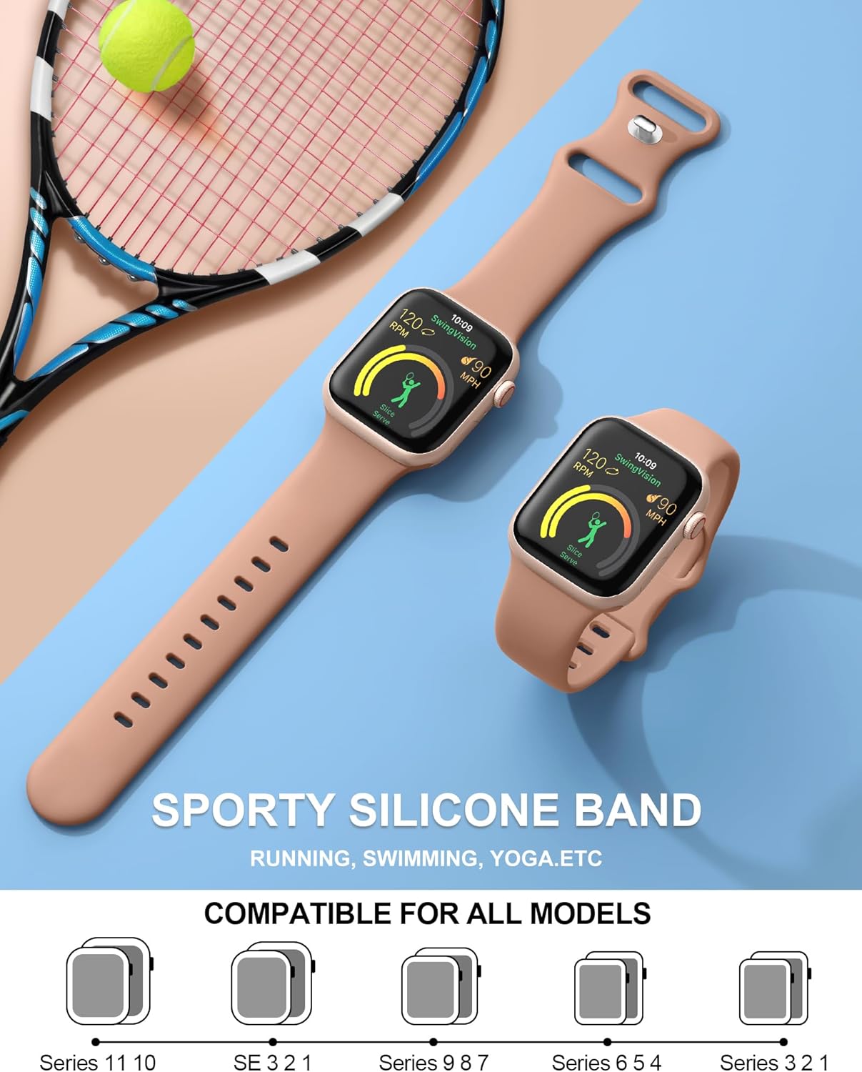 Sport Silicone Band Compatible with Apple Watch Bands for Women Men 40mm 38mm 44mm 41mm 42mm 45mm 46mm 49mm, Soft Wristband Waterproof Strap for iWatch Bands Series 11 10 9 8 7 6 5 4 SE Ultra 3 2 1 - Image 2