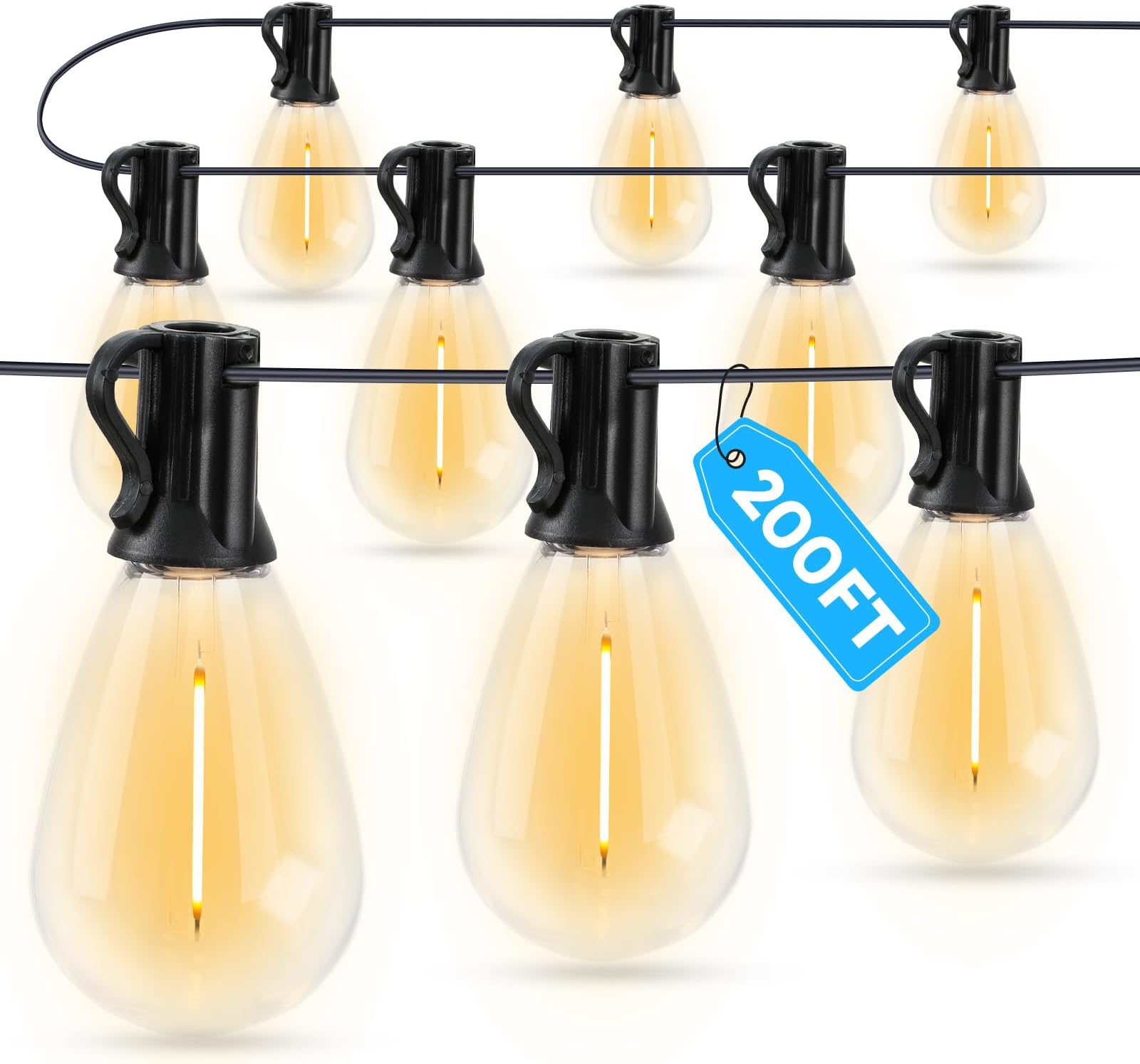 - GvvooHome LED Outdoor String Lights, 200FT Waterproof Patio Lights with 62 Shatterproof S11 Plastic Bulbs, 2700K Warm White Edison Hanging Lights for Backyard, Garden, Porch, Bistro