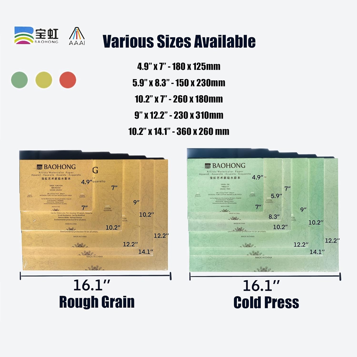 BAOHONG Artists' Watercolor Paper Block (20 Sheets, glued on Four Edges), 100% Cotton, Acid-Free, 140LB/300GSM, Watercolor Art Supplies for Wet, Dry, and Mixed Media Painting (Cold Press 8.3"X5.9")