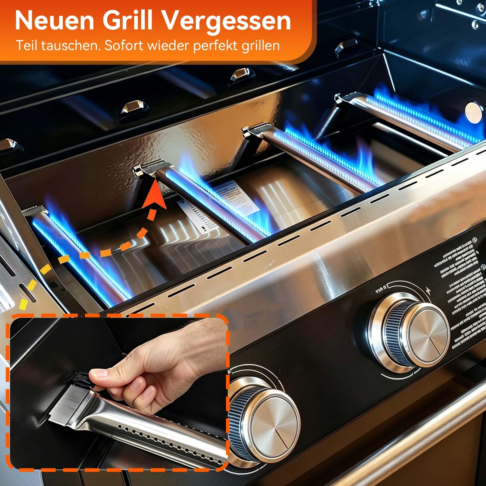 Palniki ze stali nierdzewnej do grilla gazowego Rösle Videro G4, G4-S, G4-S Nero, G4-S Vario+, G4-S Nero Vario - części zamienne do grilla gazowego Rösle Videro G3/G3-S/G3-S Nero/G3-S Vario+