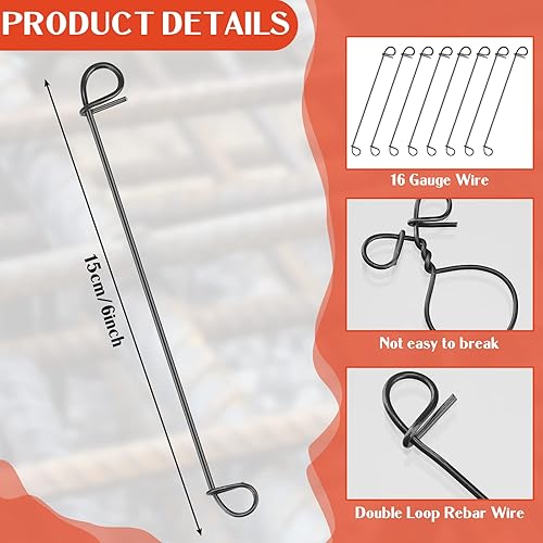 Miniatura 3 de 1000 unidades de 6 pulgadas de doble bucle de barras de alambre de alambre de calibre 16 para valla de seguridad de acero de hormigón