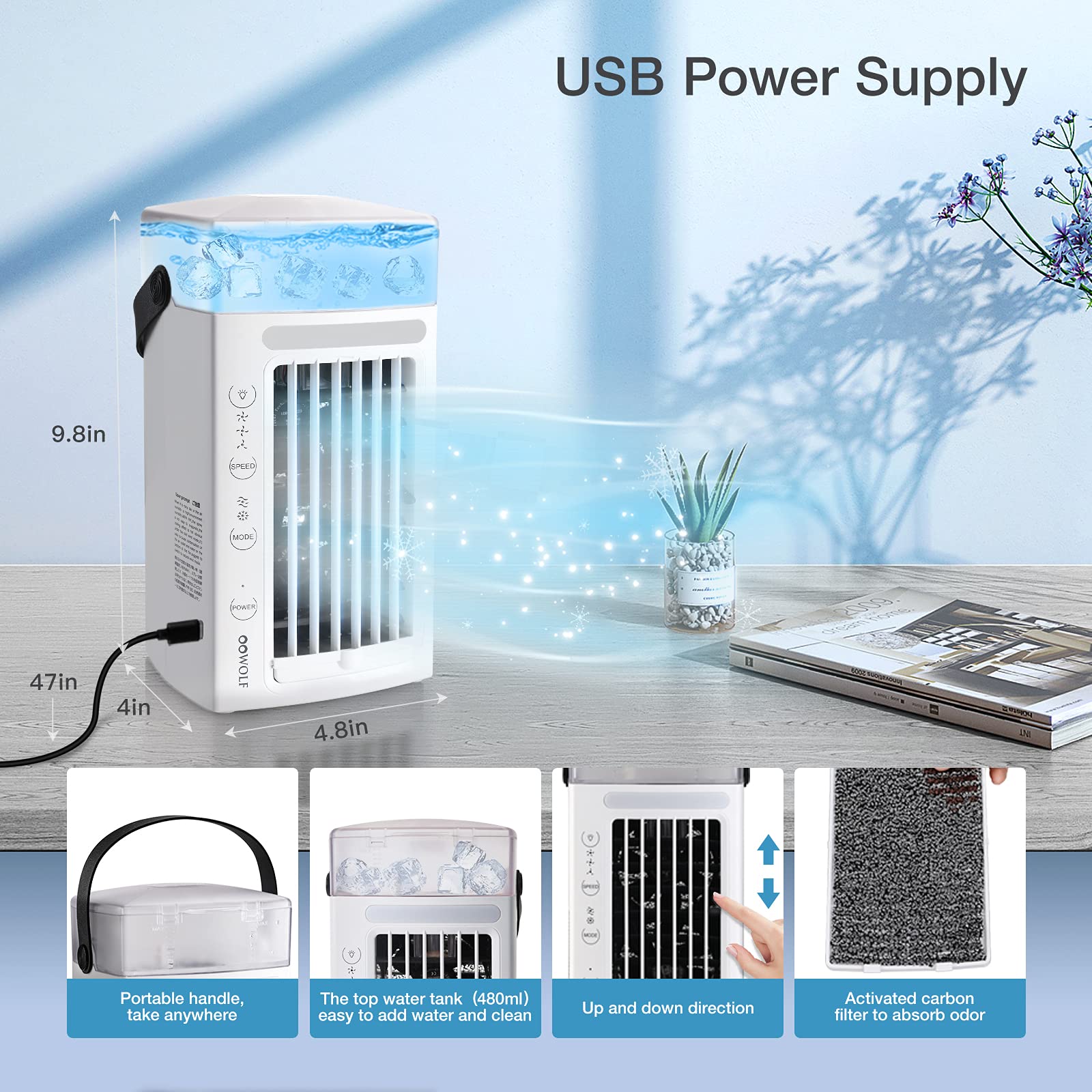 Melliful Portable Air Conditioner Fan, Evaporative Mini, 40 OFF