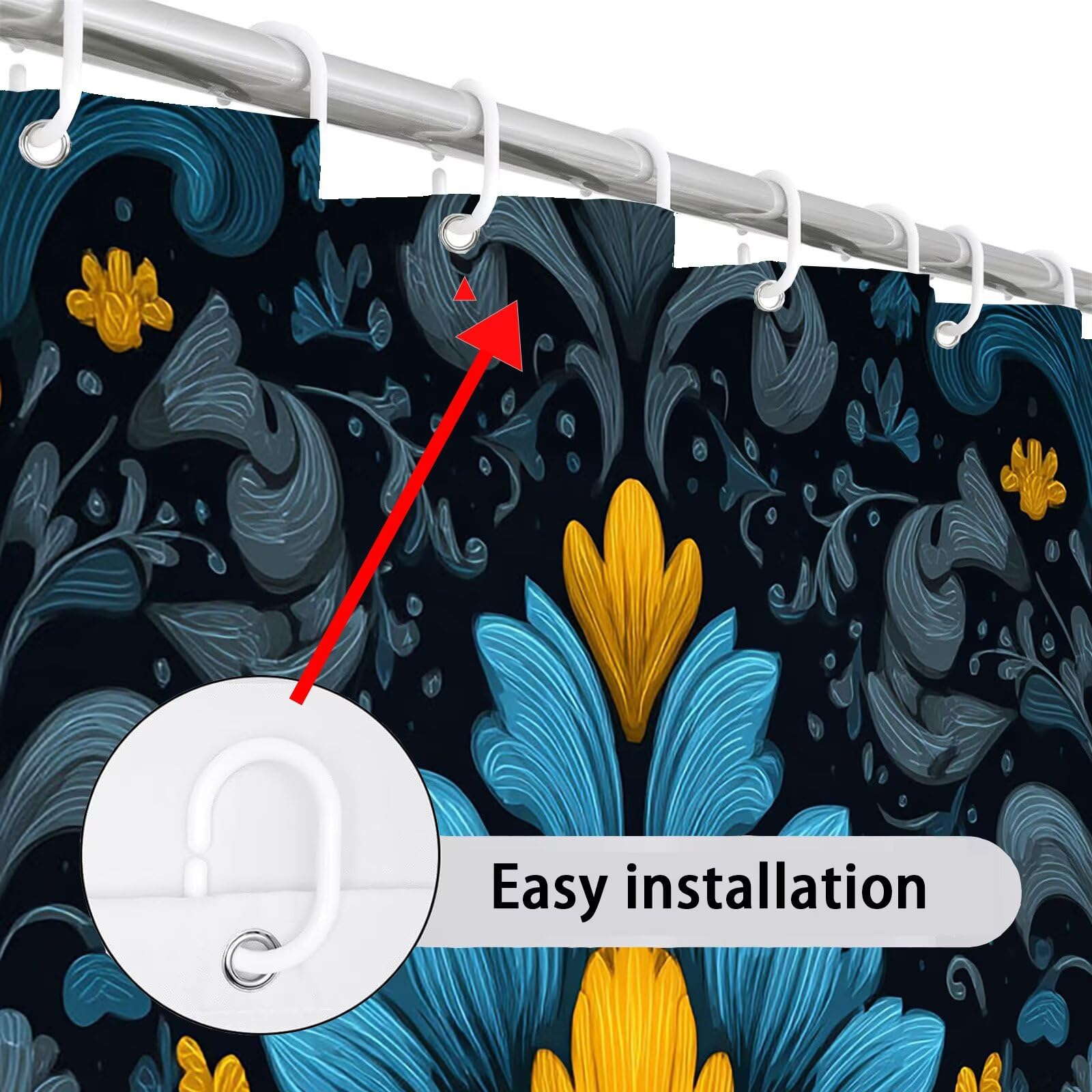 Tenda Doccia 300x180cm Tenda da Doccia Grigio scuro Shower Curtain Geometria Tendas Vasca da Bagno Impermeabile Tessuto in Poliestere Lavable con 12 Ganci per Bagno Dormitorio Famiglia Hotel IR-703
