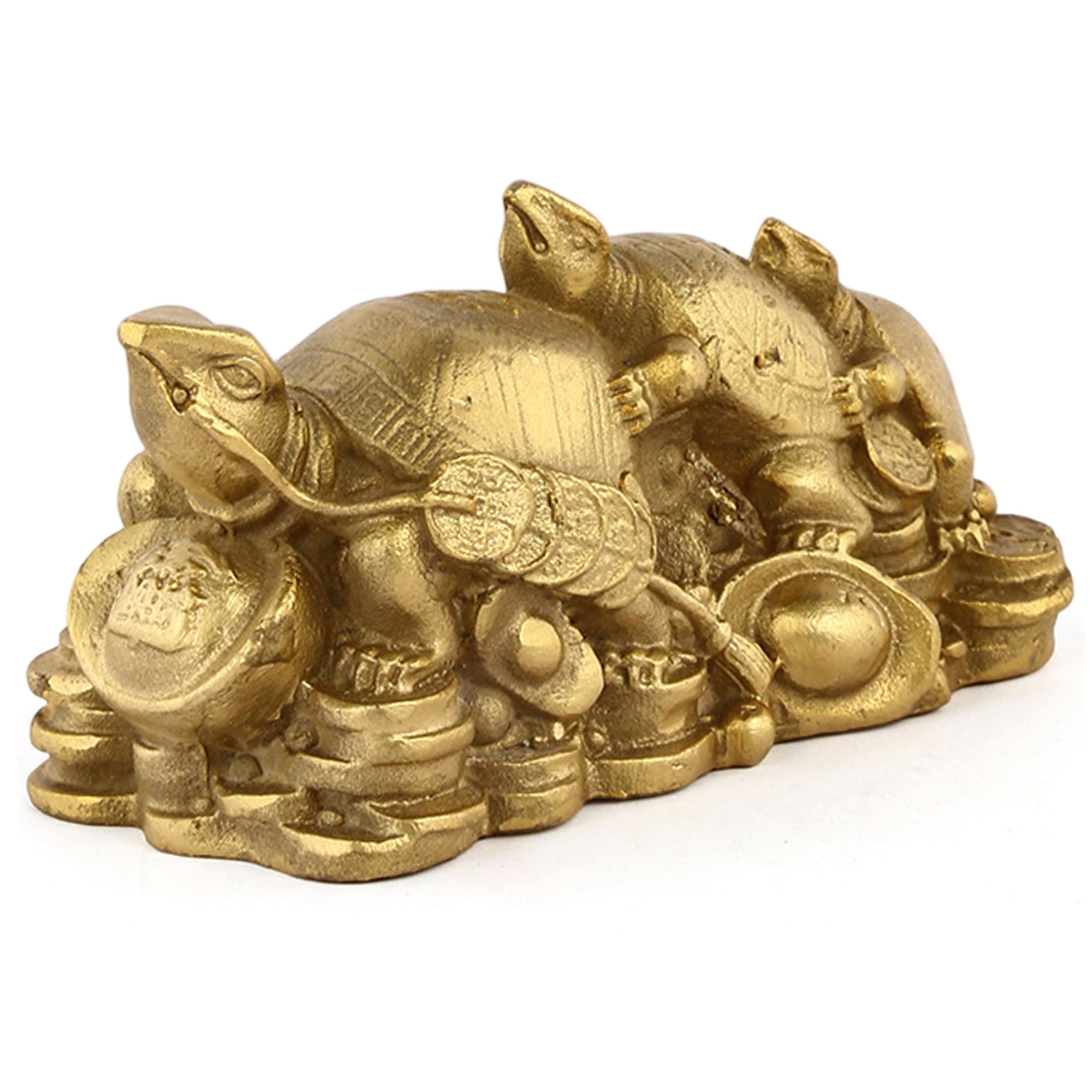Ameble Gold Brass Turtle Statue Stacked Harmony & Wealth Feng Shui Figurine, Pyrite Tortoise Decor for Home Office Desk, Ornament Style-3