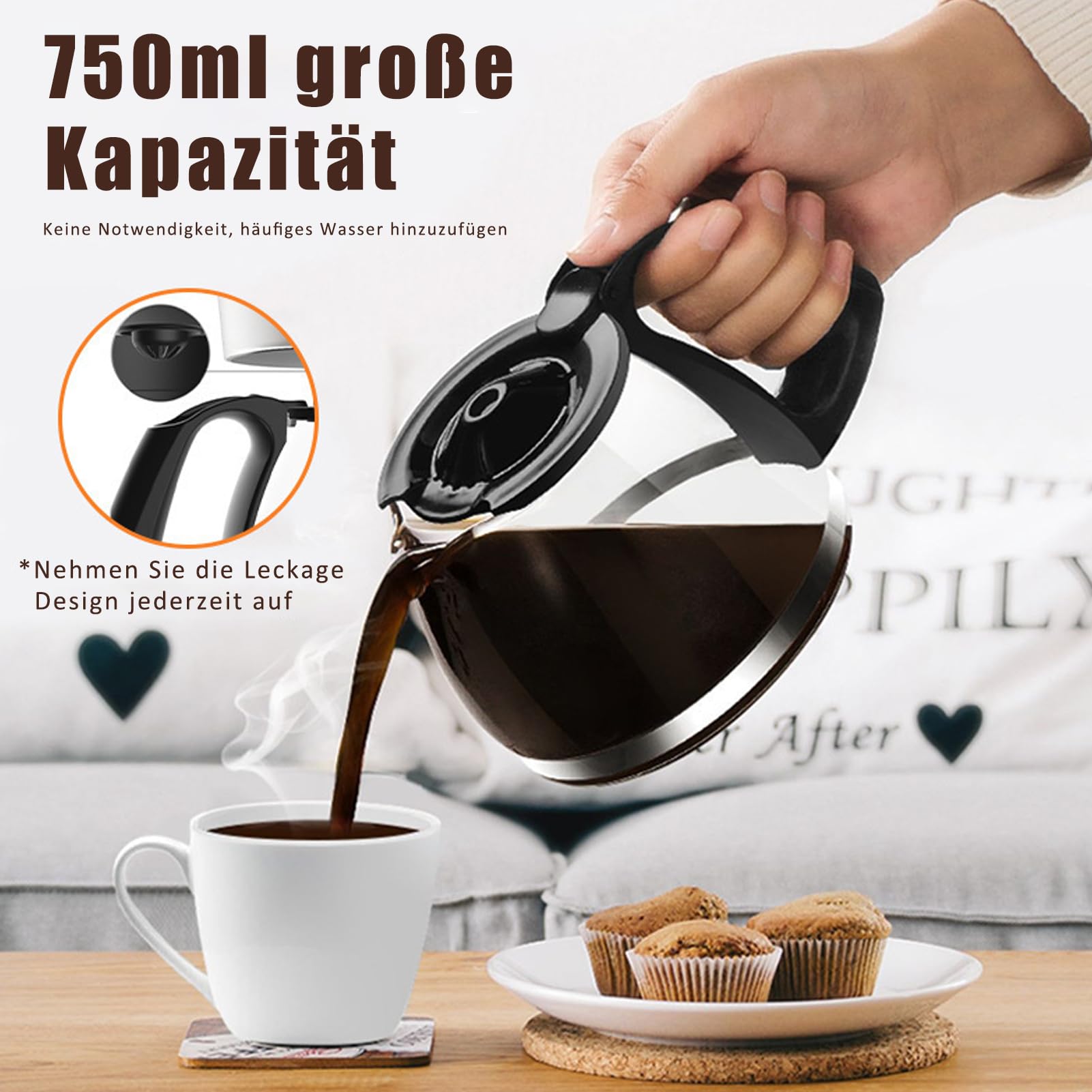 Ekspres do kawy, ekspres przelewowy, 650W, ze szklaną karafką i zabezpieczeniem przed kapaniem, mieszczący 3-5 filiżanek, ekspres do kawy z wyjmowanym obrotowym filtrem, z automatycznym wyłączaniem