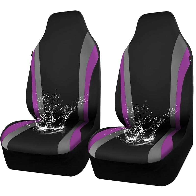 Capas para Bancos Dianteiros CAR PASS em Neoprene, Alto Encosto, Compatíveis com Airbag, Preto e Roxo, Kit com 2 Peças