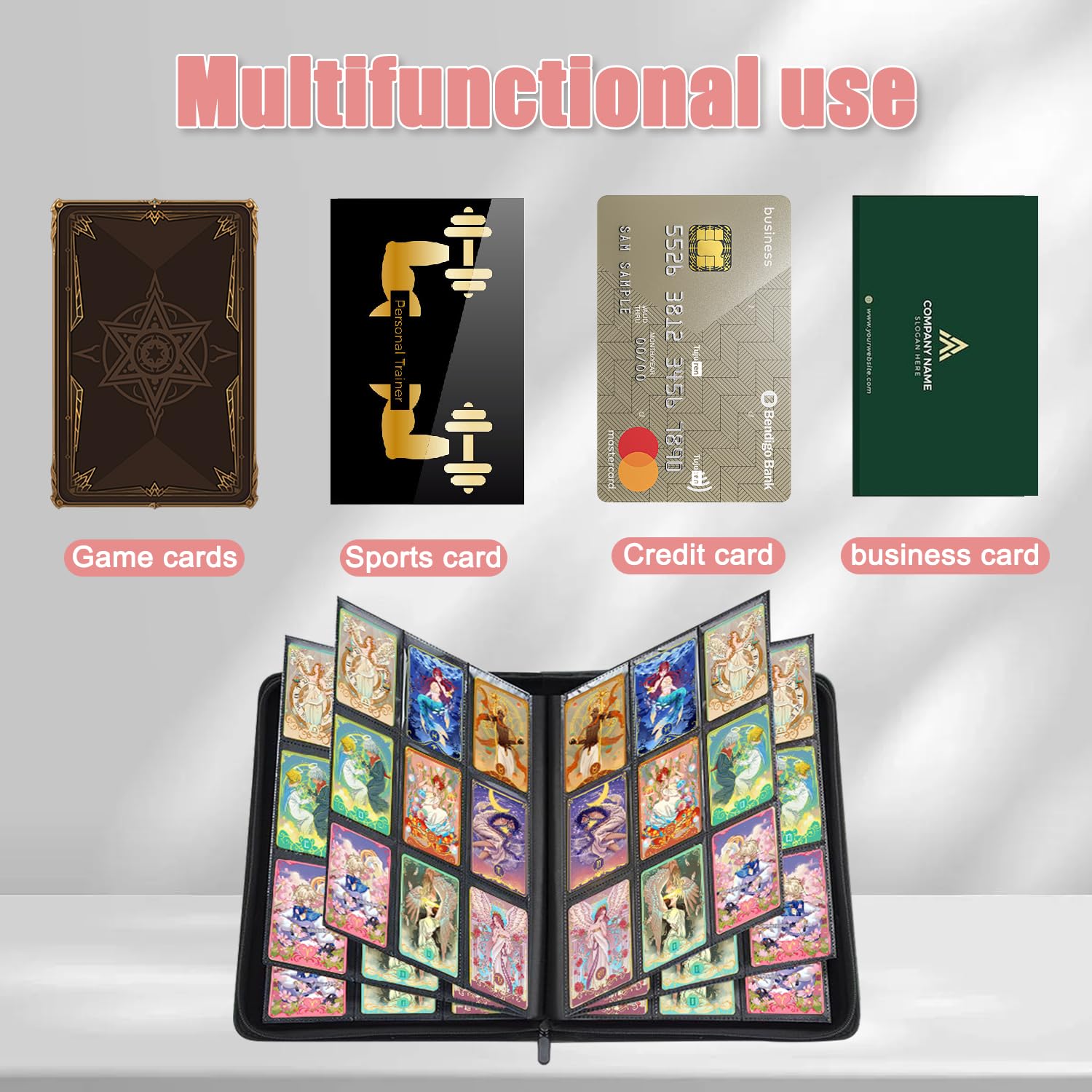 Carpeta para tarjetas coleccionables de 4 bolsillos (EN COLOR NEGRO), con capacidad para 400 tarjetas. Cuenta con 50 hojas, cada hoja tiene la capacidad de 8 tarjetas. Álbum para guardar tarjetas: con Carpeta para tarjetas coleccionables de 4 bolsillos (EN COLOR NEGRO), con capacidad para 400 tarjetas. Cuenta con 50 hojas, cada hoja tiene la capacidad de 8 tarjetas. Álbum para guardar tarjetas: con