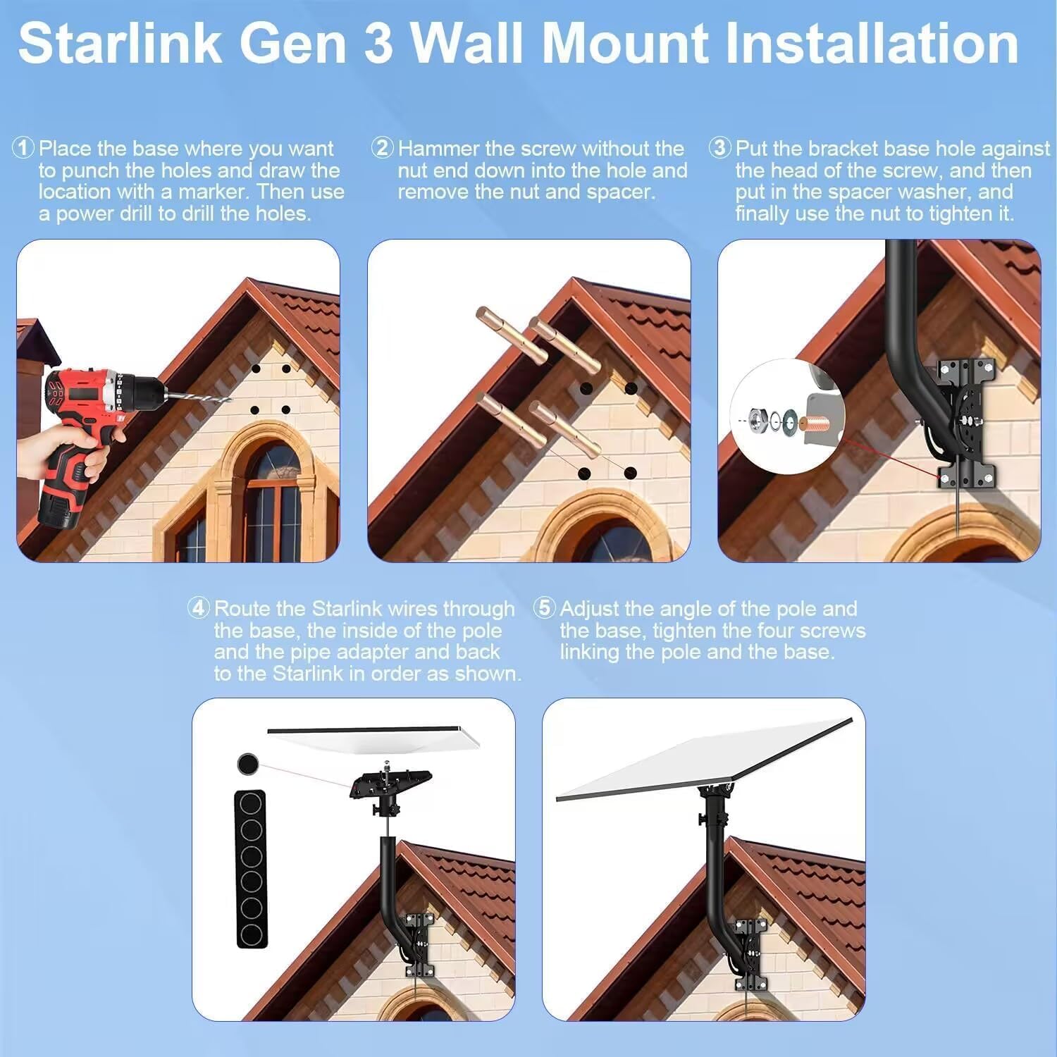 Starlink Gen 3 supporto, angolo di inclinazione regolabile di 160 gradi, kit di installazione per supporto for Starlink, compatibile con l'antenna Gen 3 (V3) standard