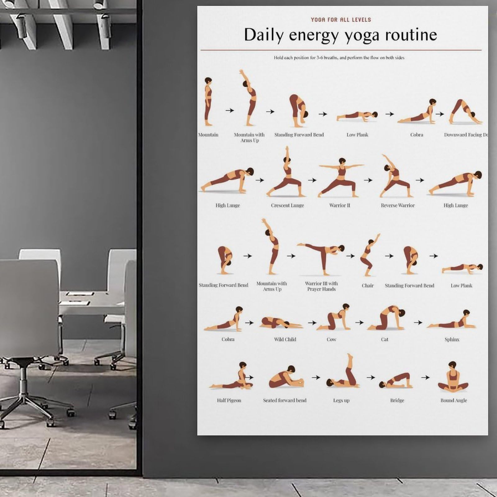 generisch Daily Energy Yoga Poses Modernos Impresiones en Lienzo Pinturas Decorativas Para Habitación de Niños o Niñas, Murales para Sala De Estar Y Pinturas Con Motivos Festivos 12 x 18 Pulgadas