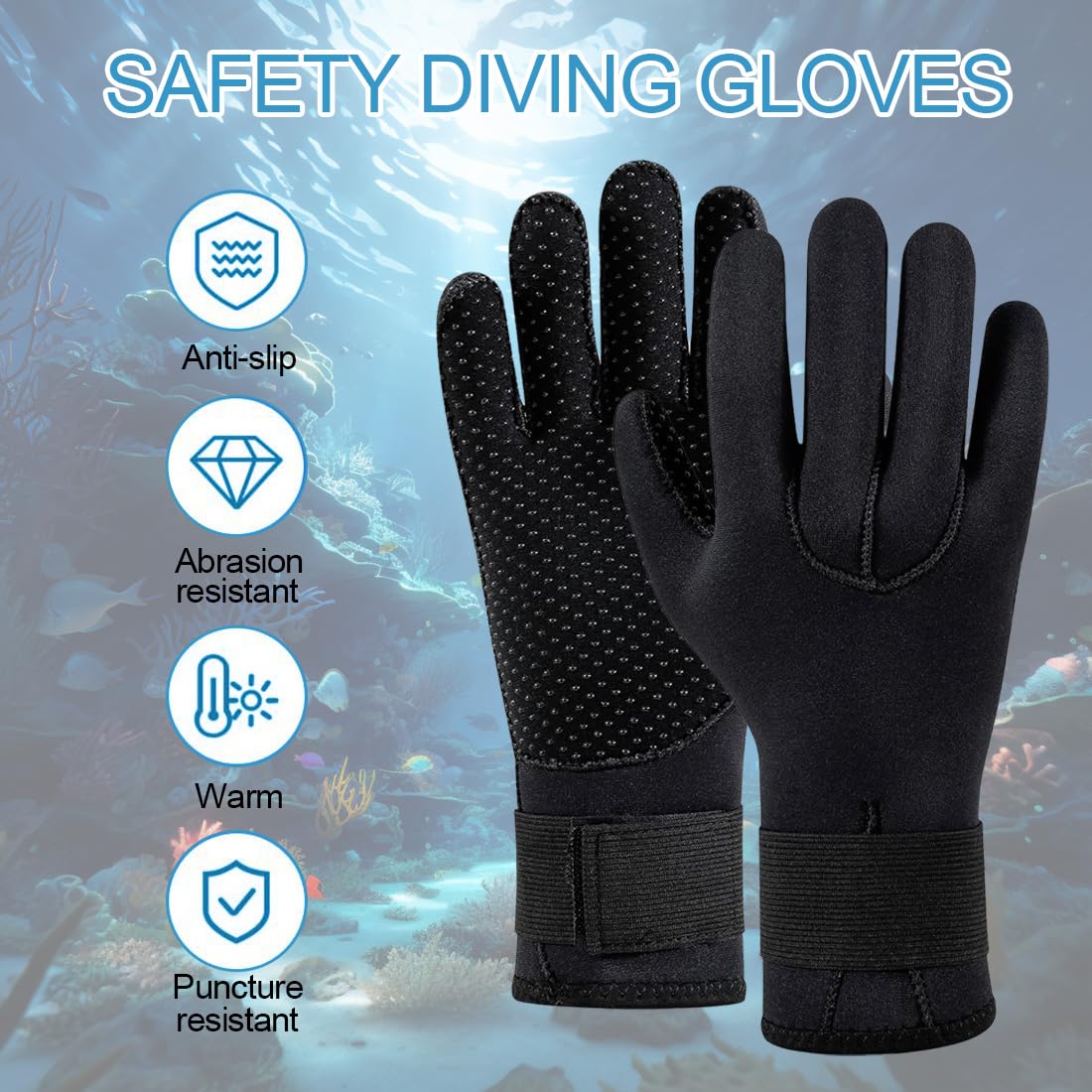 Guanti in Neoprene Elastico, 3mm Guanti da Muta Termica, Guanti da Immersione con Polso Elastico e Particelle Antiscivolo, per Immersioni Snorkeling Surf Pagaia Kayak Nuoto
