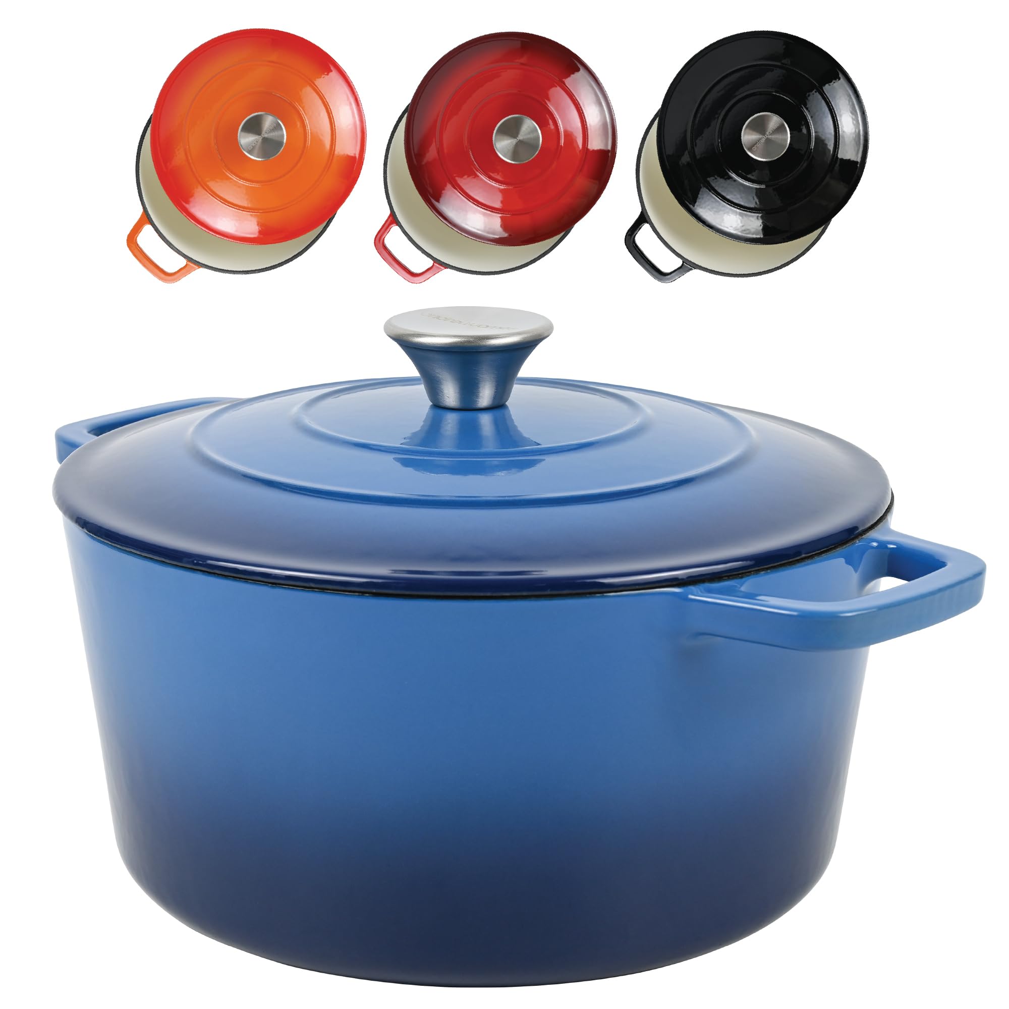 ANDREW JAMES Cast Iron 5L Round Casserole Dish with Lid – Enamel Coated Dutch Oven for Bread Baking, Stews, Roasting & Braising – Oven Proof Cast Iron Pan, No Seasoning Required (Blue)