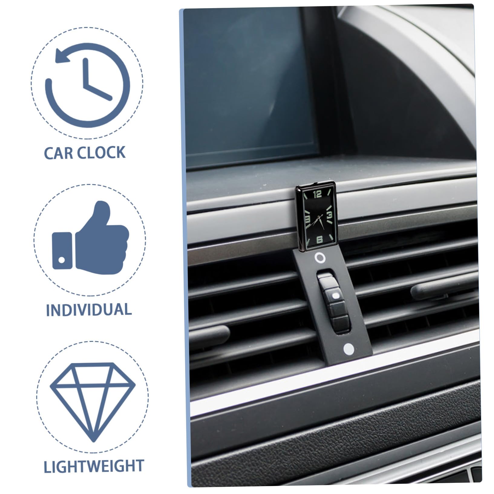 Hohopeti Reloj Adhesivo Cuadrado para Coche Diseño Individual, Aleación Negra y Operación Simple, Decoración del Tablero para Oficina y Hogar